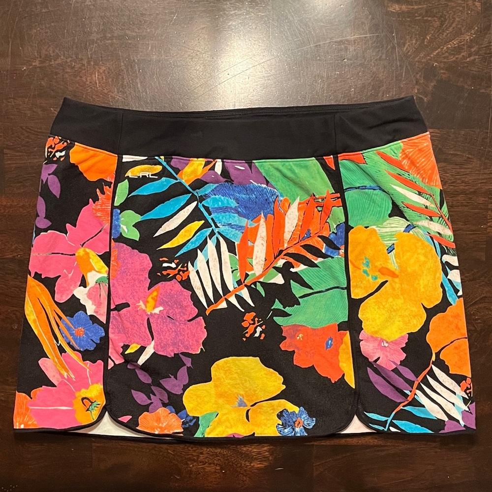 Lauren Ralph Lauren Black Floral Print Skort with Bright Tropical Colors